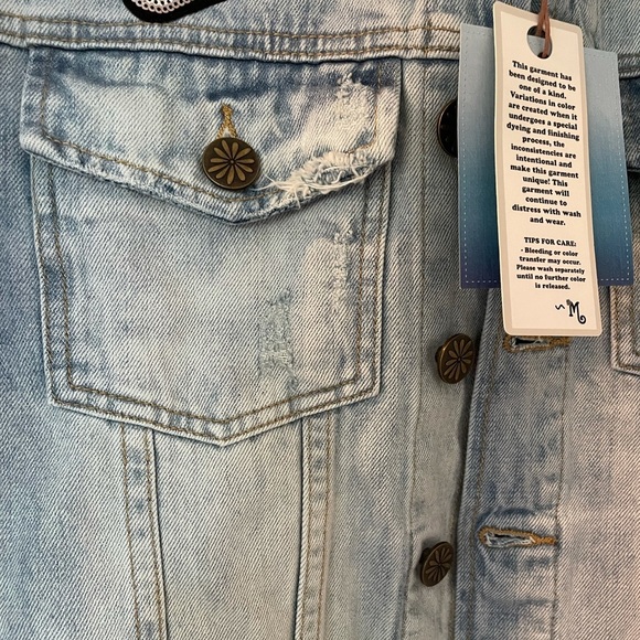 Show Me Your MuMu Light Blue Jean Jacket with Black Accents - Picture 9 of 11